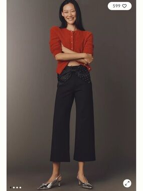 Maeve The Colette Crop Bow-Waist Sparkle Pants